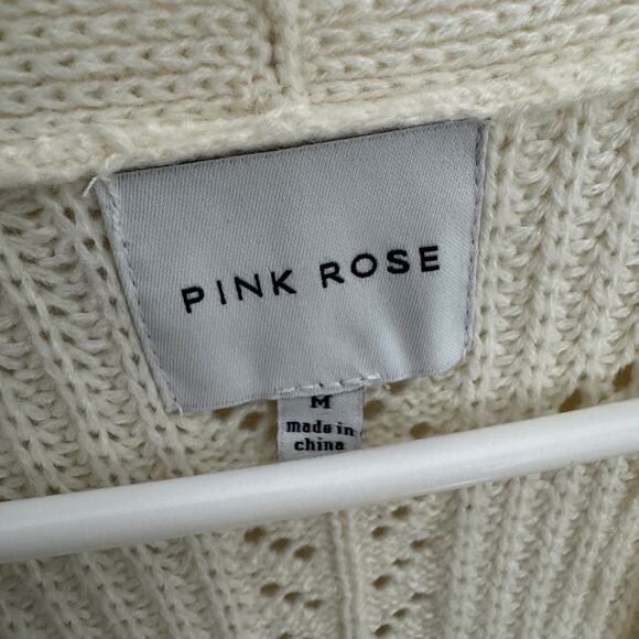 Pink Rose Long Cable Knit Belted Cardigan Sweater US Women's M - Picture 3 of 6